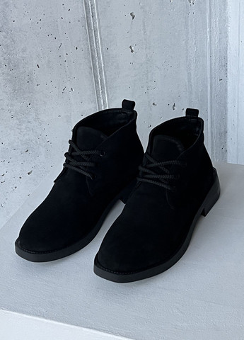 Осенние демисезонные черные замшевые ботинки на низком ходу челси InFashion без декора из натуральной замши