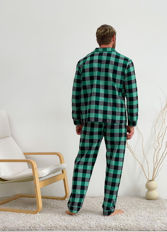 Пижама мужская с фланели клетка зелено/черная Cosy (267507516)