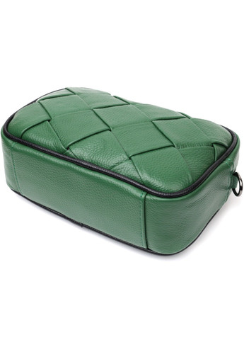 Цікава шкіряна сумка з плетіннями для стильних жінок 22410 Зелена Vintage (276461670)