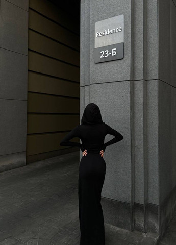 Черное женское платье макси с капюшоном. женское платье мягкая вискоза No Brand
