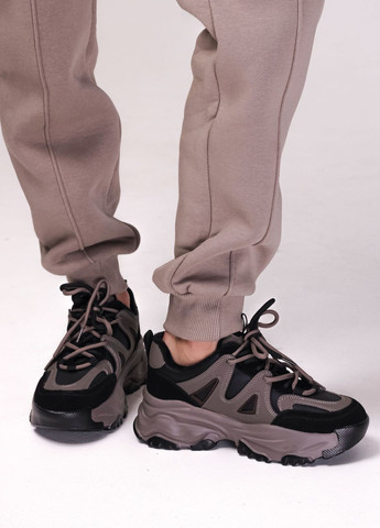 Оливковые (хаки) демисезонные кроссовки черные с хаки кожаные Lonza