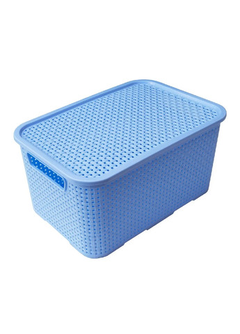 Корзина коробка бокс органайзер для хранения вещей универсальная с крышкой ручками 19×28×14 см (475601-Prob) Ротанг голубая Unbranded (269236461)