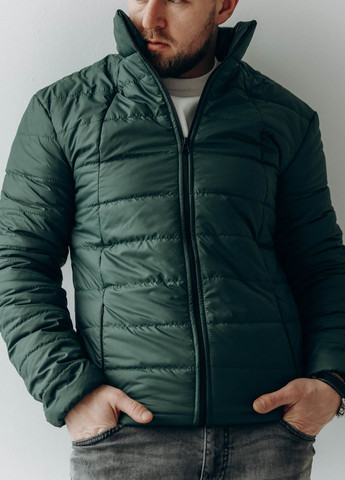 Темно-зеленая демисезонная куртка мужская демисезонная темно-зеленого цвета Let's Shop