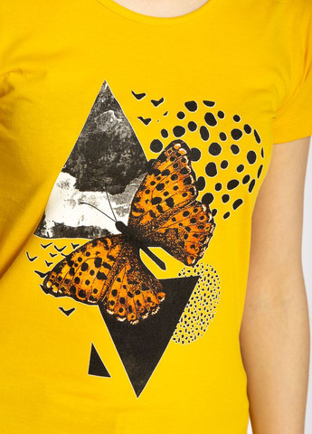 Желтая летняя футболка женская с бабочкой (желтый) Time of Style