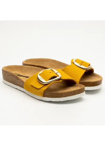 Желтые шлепанцы женские кожаные mia 4020, yellow Leon