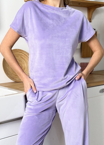 Сиреневая костюм домашний велюровый штаны с футболкой JULIA