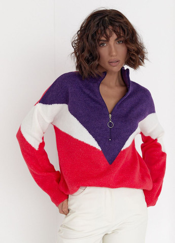 Женская трехцветкая кофта с молнией на воротнике - фиолетовый Lurex (264559170)