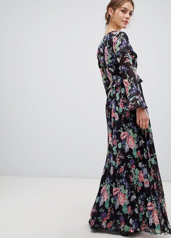 Комбинированное платье макси с запахом, цветочным принтом и оборками design Asos с цветочным принтом