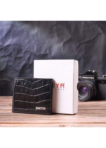 Чоловічий затискач з монетницею з натуральної шкіри з тисненням під крокодила 21406 Чорний Karya (258267856)