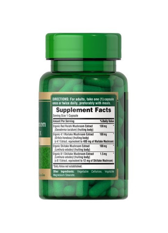 Puritan's Pride Triple Mushroom Complex 60 Caps Puritans Pride (264295749)