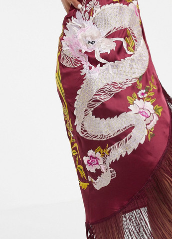 Фіолетова сукня міді з вишивкою дракона та бахромою Asos