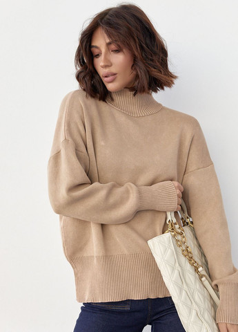 Светло-коричневый зимний женский свитер в технике тай-дай - светло-коричневый Lurex