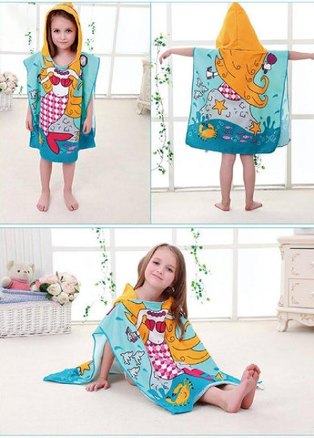 Дитячий рушник пончо з капюшоном мікрофібра для ванної басейну пляжу 60х60 см (474691-Prob) Русалка Unbranded малюнок сірий