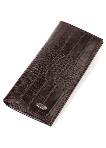 Стильный мужской вертикальный бумажник из натуральной кожи с тиснением под крокодила 21900 Коричневый Canpellini (259874021)