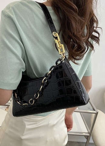 Женская маленькая сумка рептилия багет крокодиловая кожа черная No Brand (259471132)