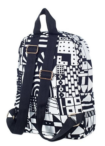 Молодежный женский рюкзак черно белый с абстрактным рисунком из джинсовой ткани среднего размера No Brand (260597014)