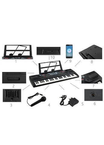 Детский синтезатор инструмент клавиатура на 54 клавиши с микрофоном держателем для нот спящим режимом (475544-Prob) Черный Unbranded (268658899)
