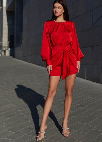 Красное праздничный, вечернее вечернее шелковое мини-платье красного цвета Jadone Fashion однотонное