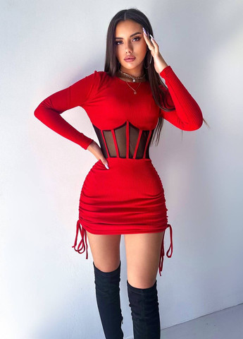 Красное вечернее женское платье мустанг рубчик No Brand