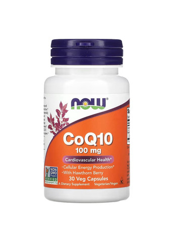 Коензим Q10 для серцево-судинної системи COQ10 100мг - 30 вег.капсул Now Foods (275271451)