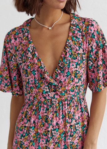 Розовое откровенный длинное платье с оборкой и цветочным принтом - розовый Lurex