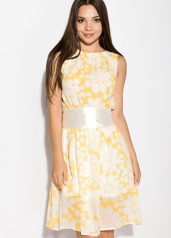 Прозрачное кэжуал платье женское с крупными цветами (лимонный) Time of Style однотонное
