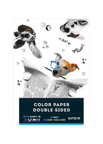 Бумага цветная двусторонняя 12 цветов Dogs цвет разноцветный ЦБ-00223066 Kite (260510122)