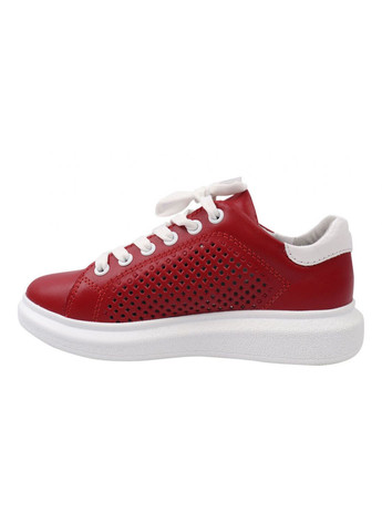 Червоні кеди жіночі з натуральної шкіри, на низькому ходу, на шнурівці, колір червоний, Maxus Shoes 74-21LTCP