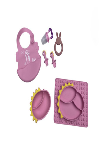 Детский Силиконовый Набор Посуды Для Кормления Дракоша (Розовый) 7 Предметов Home (259521274)