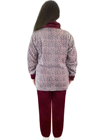 Бордовая всесезон комплект махровый на молнии леопард кофта + брюки Жемчужина стилей 1380