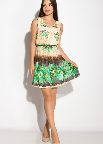 Прозрачное кэжуал нежное женское платье (бежево-зеленый) Time of Style однотонное