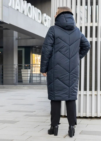 Темно-синяя зимняя зимнее женское пальто большого размера SK
