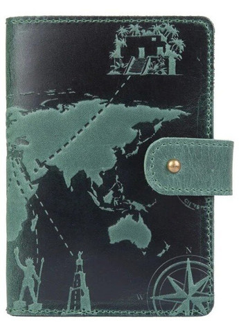 Обложка для паспорта из кожи «7 wonders of the world» PB-03S/1 Shabby Alga Темно-зеленый Hi Art (268371447)