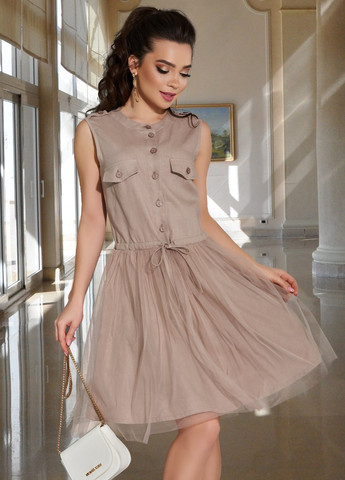 Бежевое сукнi норма льняна сукня з подвійною спідничкою (ут000055719) Lemanta