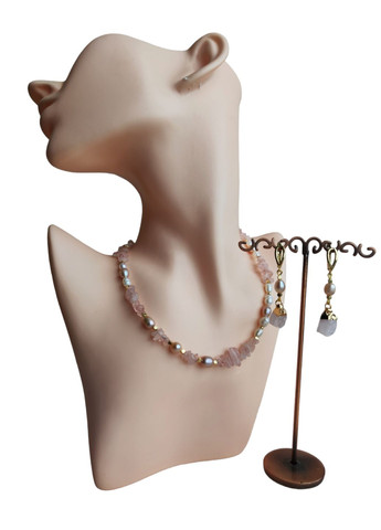 Набір прикрас чокер та сережки з натуральними перлинами та бусинами кварцу Ksenija Vitali перли (прісноводні), кварц, перли (культивовані) (266138198)