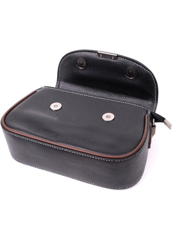Стильная сумка для женщин с фактурным клапаном из натуральной кожи 22374 Черная Vintage (276457550)