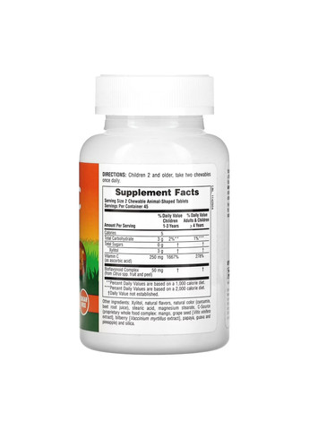 Витамин С для Детей без Сахара Sugar free Vit C - 90 таблеток в форме животных Nature's Plus (276903980)