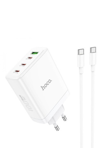Сетевое Зарядное Устройство + кабель Type-C на Type-C (USB, 3xType-C, 100W, быстрая зарядка) - Белый Hoco n31gan (259301300)