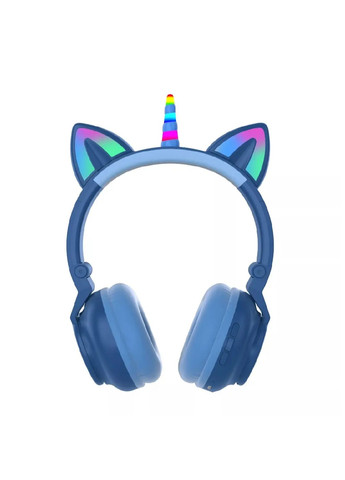 Бездротові дитячі компактні блютус навушники з підсвічуванням вушками 175x200x75 мм (474946-Prob) Єдиноріг синій Unbranded (260479609)