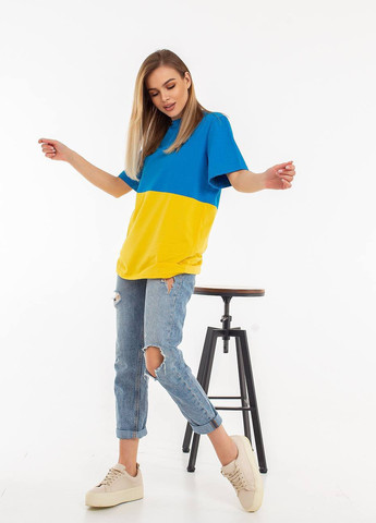 Желтая женская футболка цвет желто-голубой 432082 New Trend