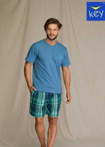 Пижама мужская шорты и футболка с коротким рукавом Голубой с зеленым MNS 714 A21 (С) Key (257043111)