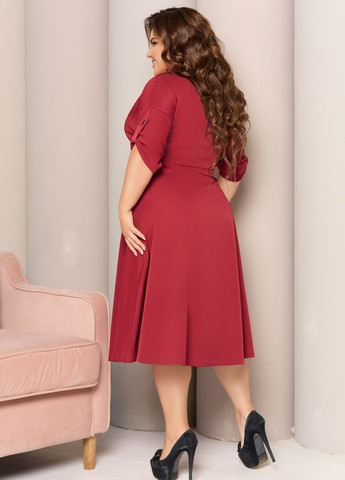 Бордовое женское платье с поясом цвет бордо р.48/50 441589 New Trend