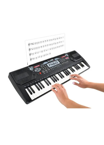 Детский синтезатор инструмент клавиатура на 54 клавиши с микрофоном держателем для нот спящим режимом (475544-Prob) Черный Unbranded (268658899)