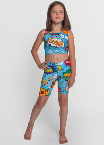 Голубой спортивный костюм для девочки (топ+велосипедки) для танцев, гимнастики Total Pro fitness (276534299)
