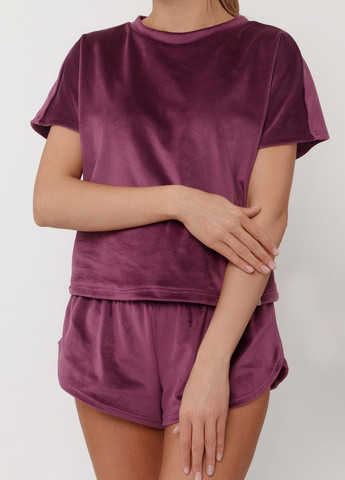 Бордова всесезон піжама жіноча велюрова футболка з шортами бордовий Maybel