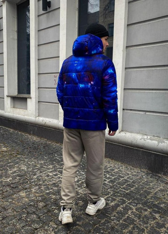 Синя зимня демісезонна куртка чоловіча з принтом космос No Brand