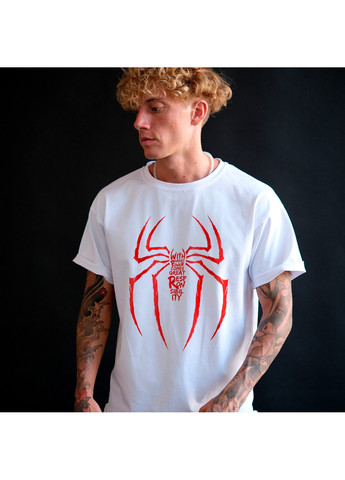 Белая футболка с принтом человек паук w No Brand