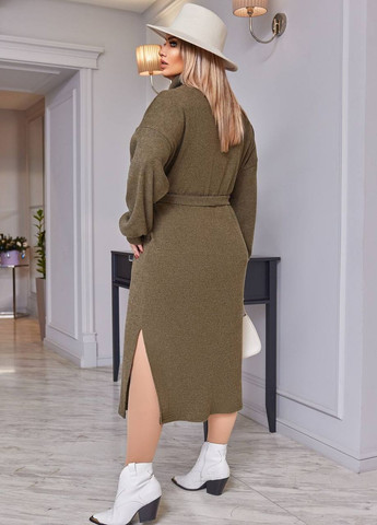 Оливкова (хакі) женское ангоровое платье в рубчик цвет хаки р.50/52 447224 New Trend
