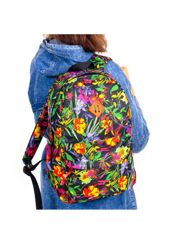 Яркий женский городской рюкзак черный с цветочным принтом водонепроницаемый повседневный 14 литров No Brand (258591290)