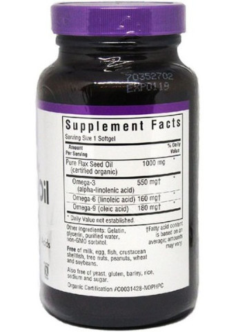 Flax Seed Oil 1000 mg 100 Softgels BLB0922 Bluebonnet Nutrition (256725579)